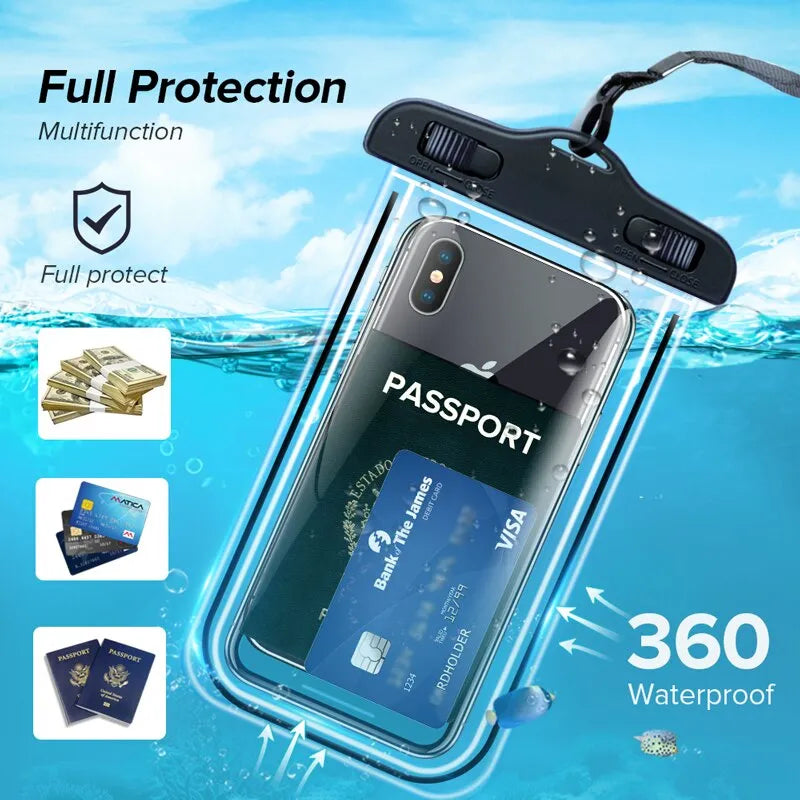 Universal Waterproof Phone Case for iPhone 12 Pro Xs Max XR X PV Material Underwater Protector Pouch Swimming Compatible